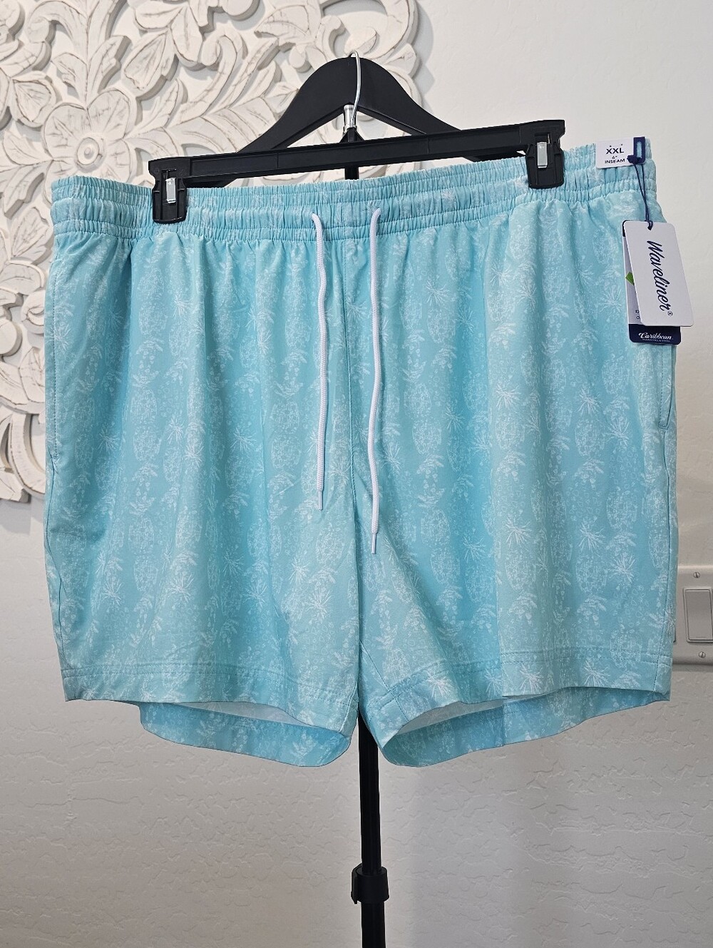Caribbean Waveliner men's swim trunks light aqua blue/turquoise Tropical Sz XXL